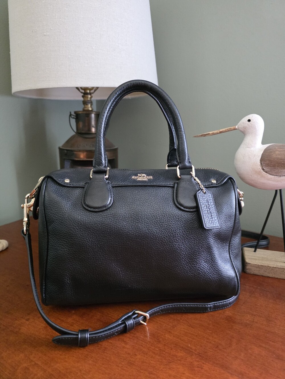 Coach F36677 Mini Bennett Satchel Black Pebbled Leather Crossbody Bag